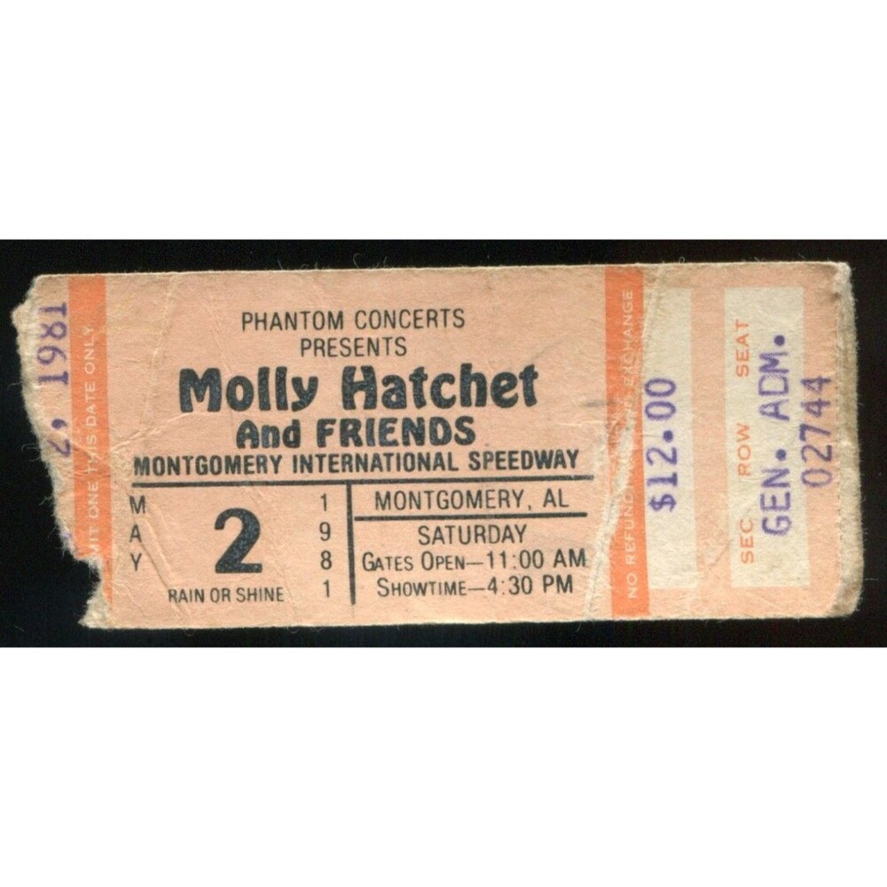 Vintage 1981 Molly Hatchet Leon Russell Concert Ticket Stub Montgomery AL